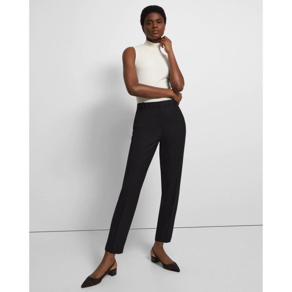 Theory Pants Straight Leg Ankle Cotton Trousers Career Lady-like Classic Black 2